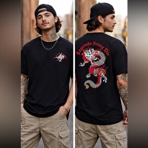 Brand Makers Legends Never Die Dragon Graphic Tee Black NWT Size M Streetwear
